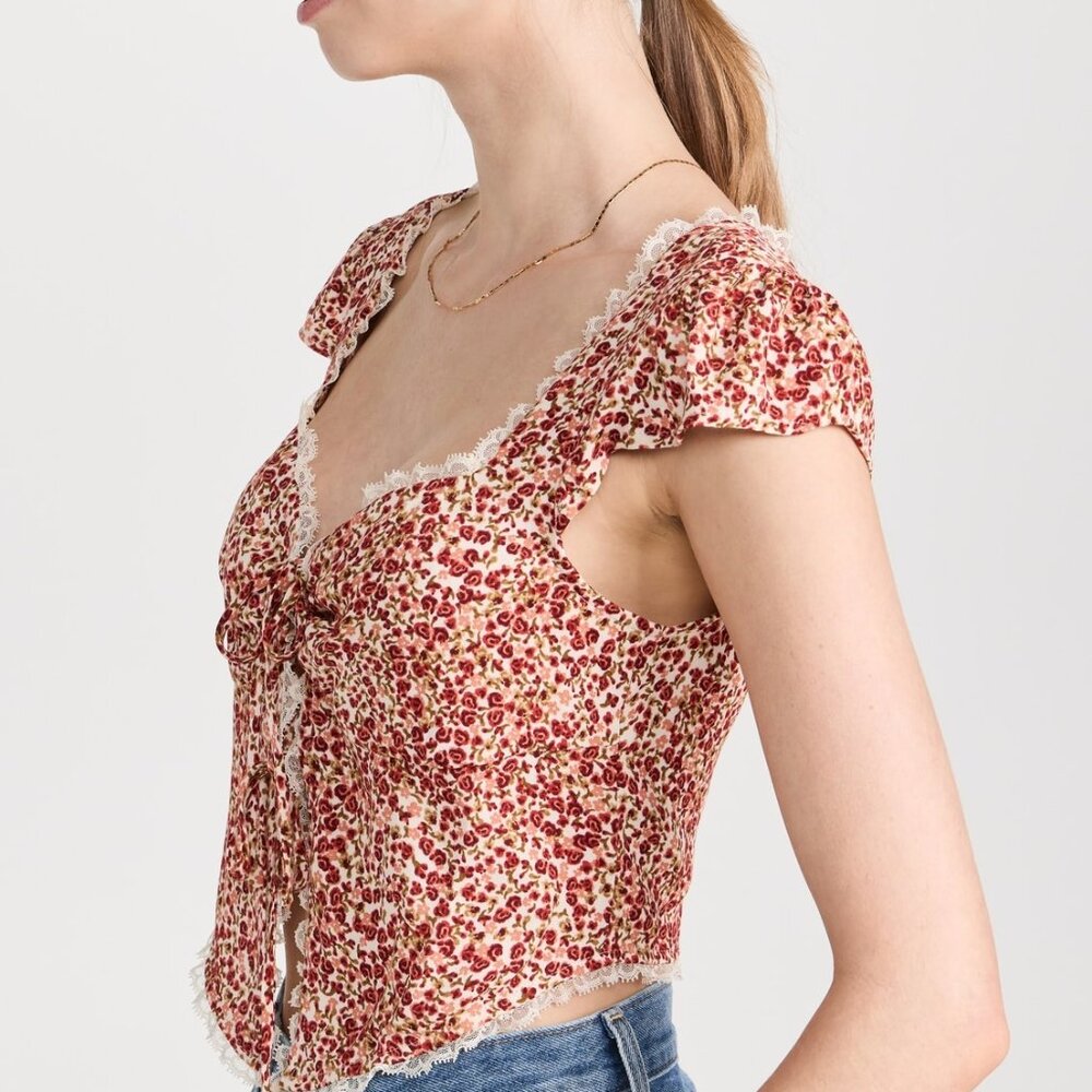 Reformation Safia Floral Top in La Vie En Rose Size 0 - Picture 14 of 16